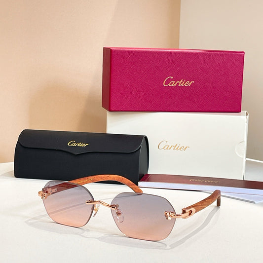 C DE RIMLESS GEOMETRIC FRAME SUNGLASSES 579510 IN METAL AND WOODEN - Brown