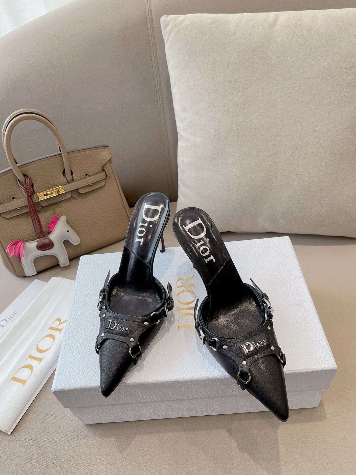 HEELED MULES 85MM IN BLACK LAMBSKIN - 35