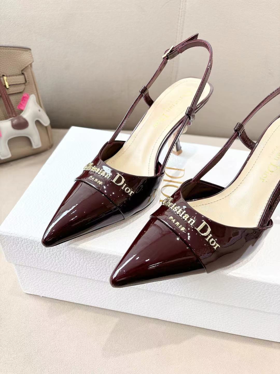 MY DD SLINGBACK PUMP 85MM IN BURGUNDY RED CALFSKIN - 35