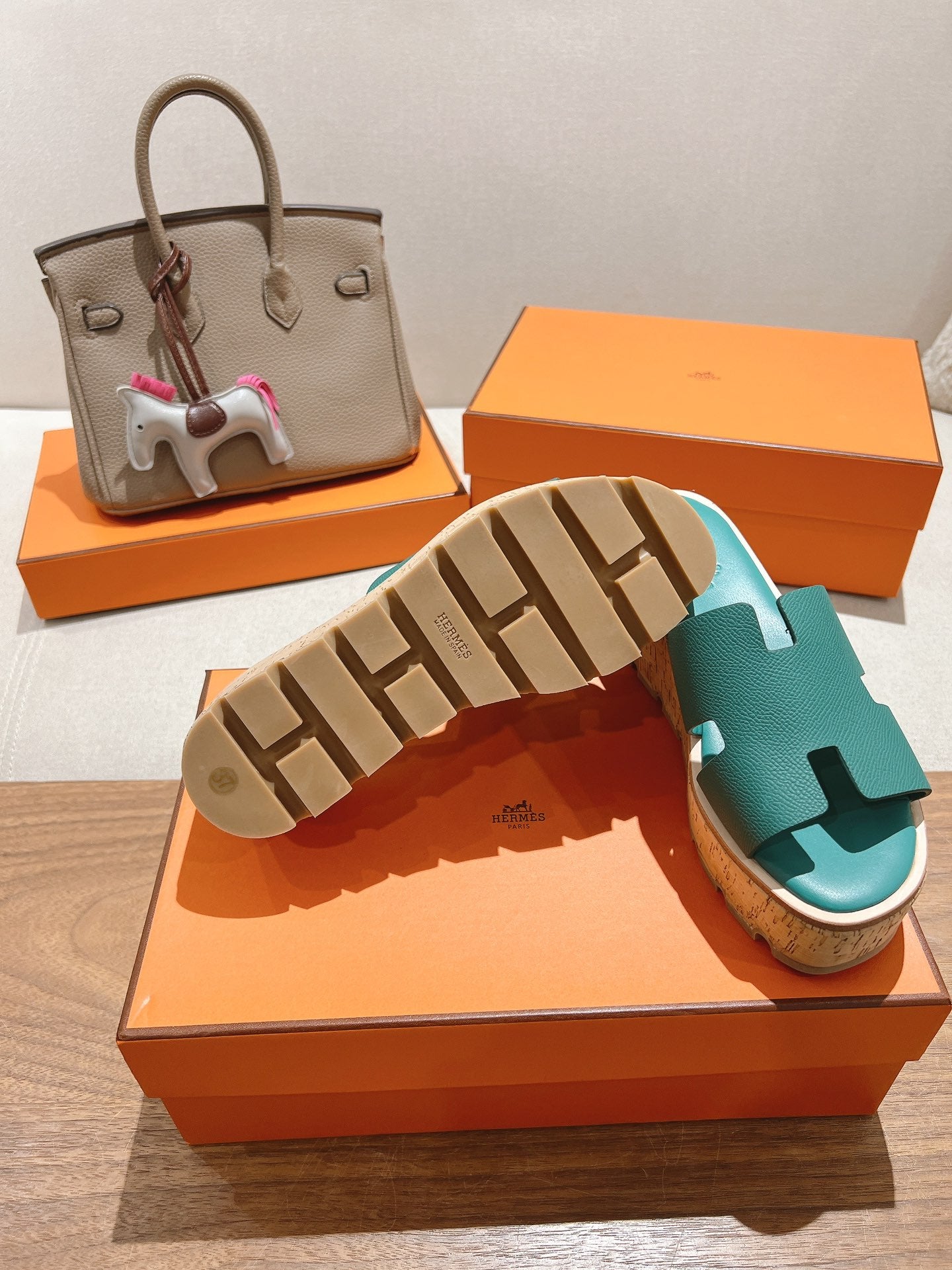 HM 25S HIGH WEDGE SANDALS IN PASTEL SEA GREEN LAMBSKIN STYLE 30 - 35
