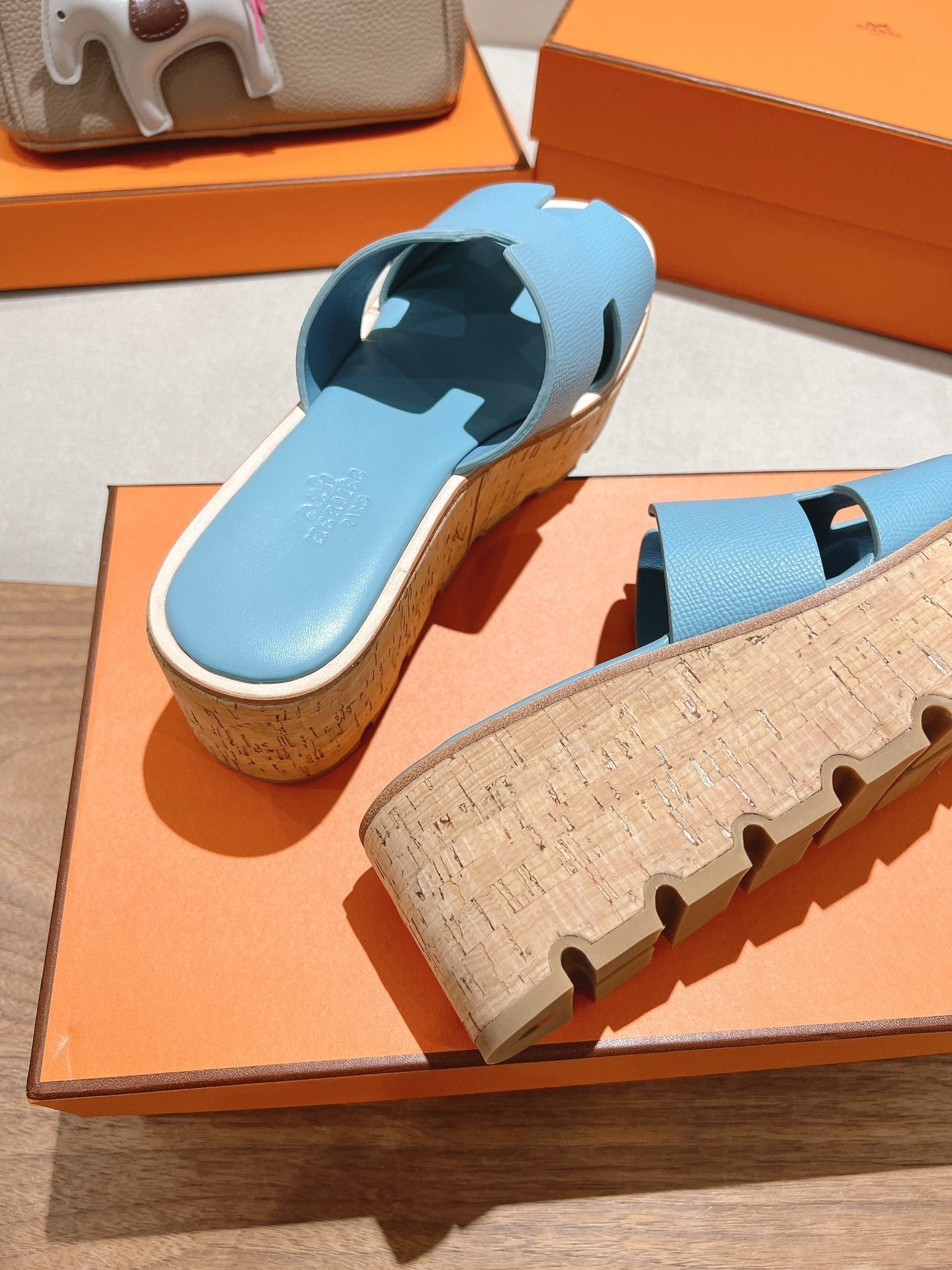 HM 25S HIGH WEDGE SANDALS IN SKY BLUE LAMBSKIN STYLE 8 - 35