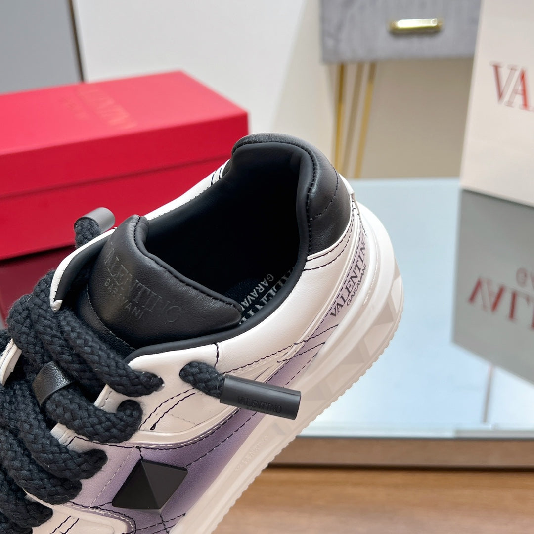 VALENTINO 25S GARAVANI ONE STUD XL PLATFORM SNEAKERS IN WHITE MIX PURPLE LAMBSKIN STYLE 7 - 35