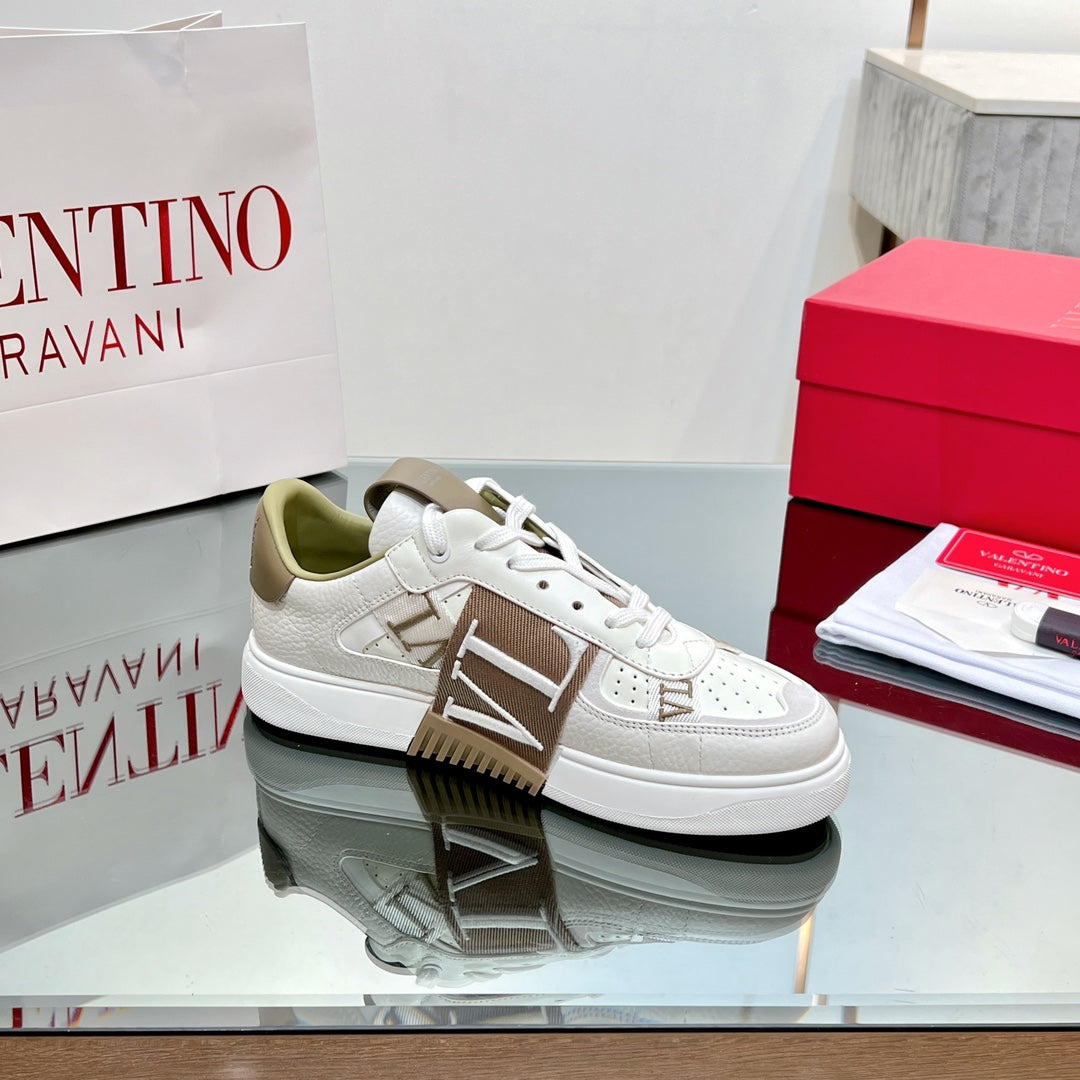 VALENTINO 25S GARAVANI VL7N SNEAKERS IN WHITE MIX BROWN LAMBSKIN - 35