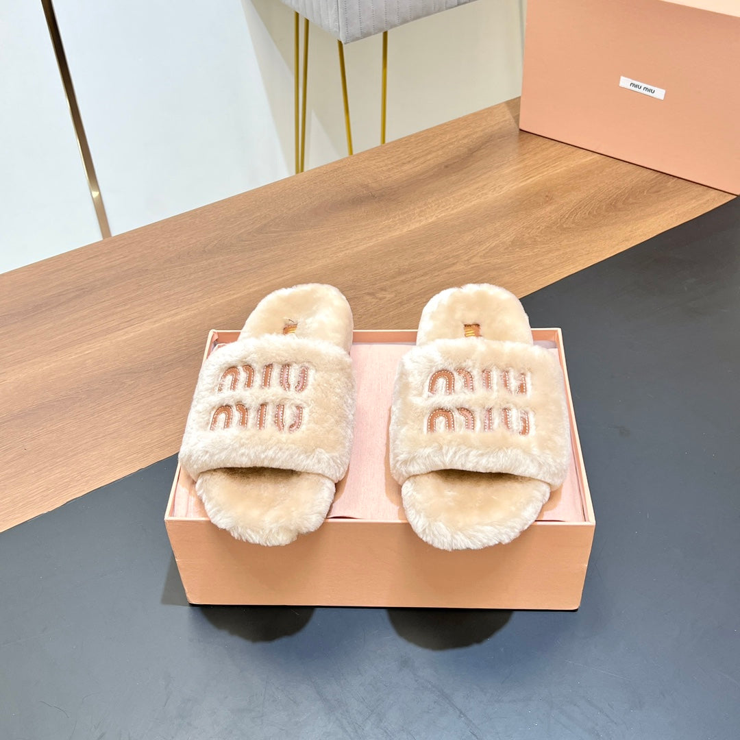 FUR SLIPPER BEIGE - 35