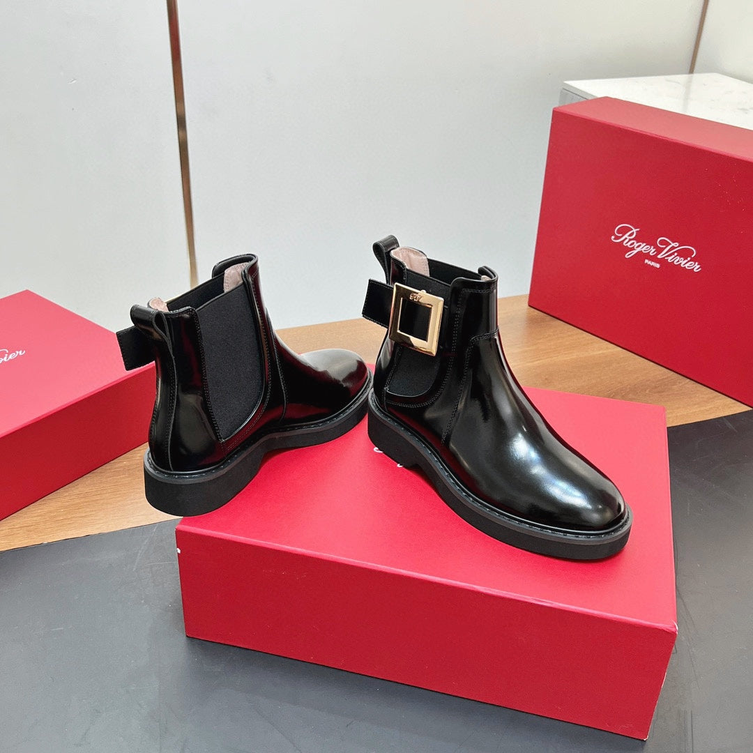 RANGERS CHELSEA BOOTS IN BLACK SHINY CALFSKIN GOLD BUCKLE - 35