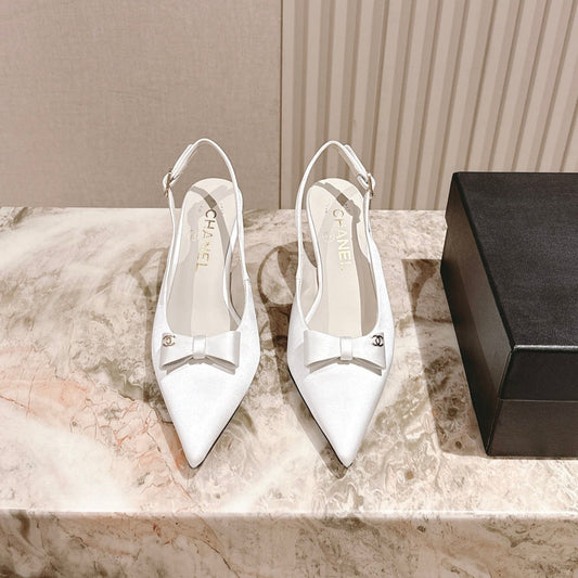 Туфлі CC HIGH SLINGBACK з білого атласу з бантом - 35