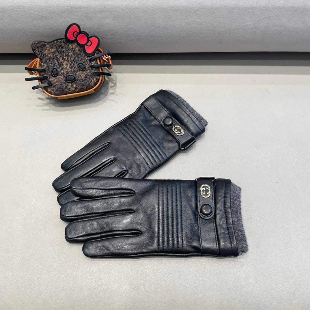 TOUCHSCREEN GLOVES IN BLACK LAMBSKIN MIX WOOL 327782 - XL