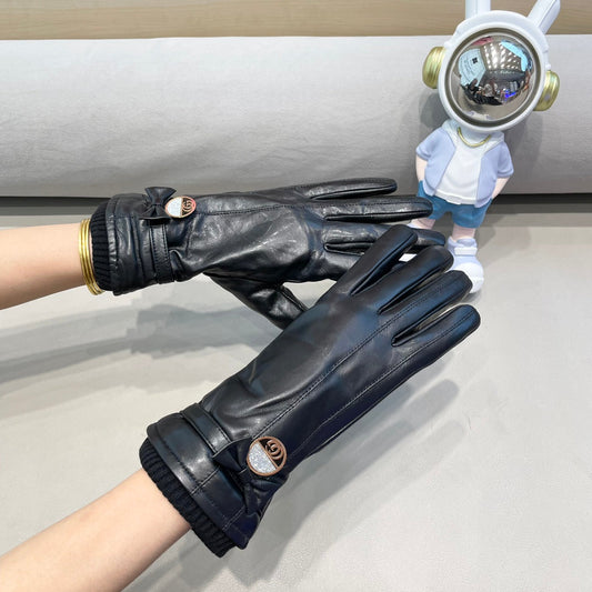 GLOVES ATTACHED BOW IN BLACK LAMBSKIN AND WOOL 429202 - M