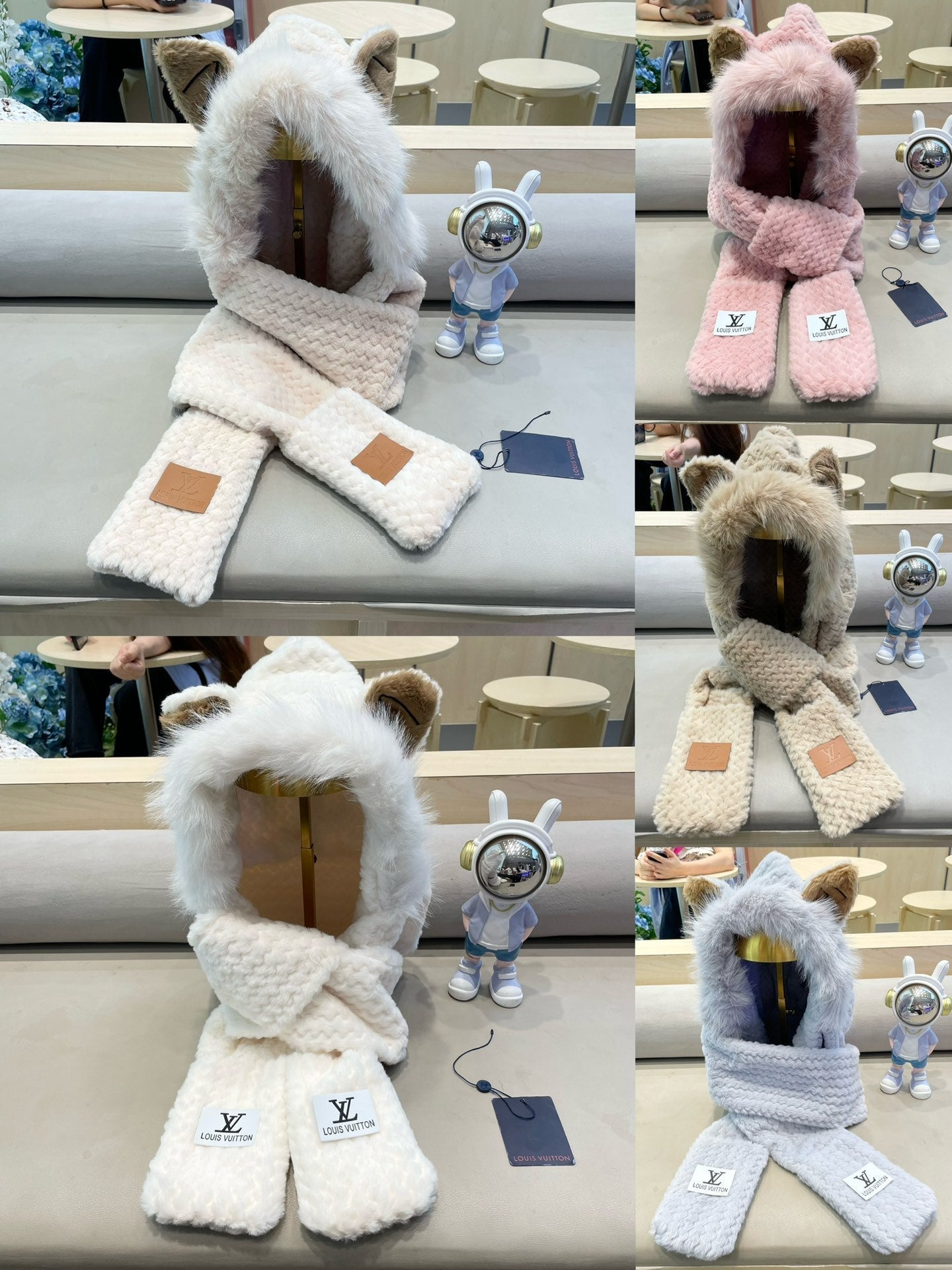 BEANIE HAT IN COSMIC LATTE BEIGE WOOL AND LAMB FUR 435073