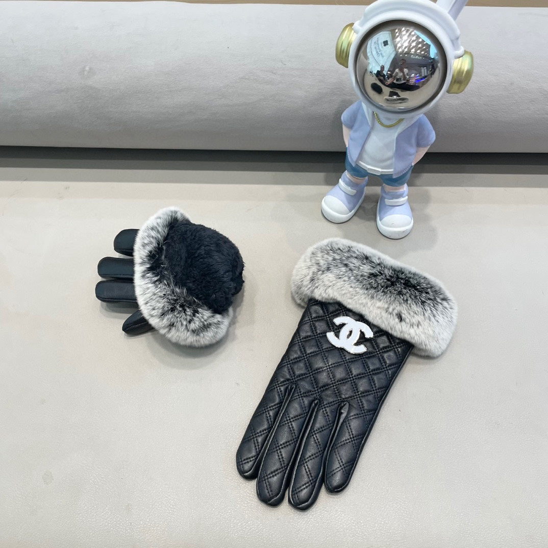 GLOVES IN BLACK LAMBSKIN WITH RABBIT FUR 463793 - M