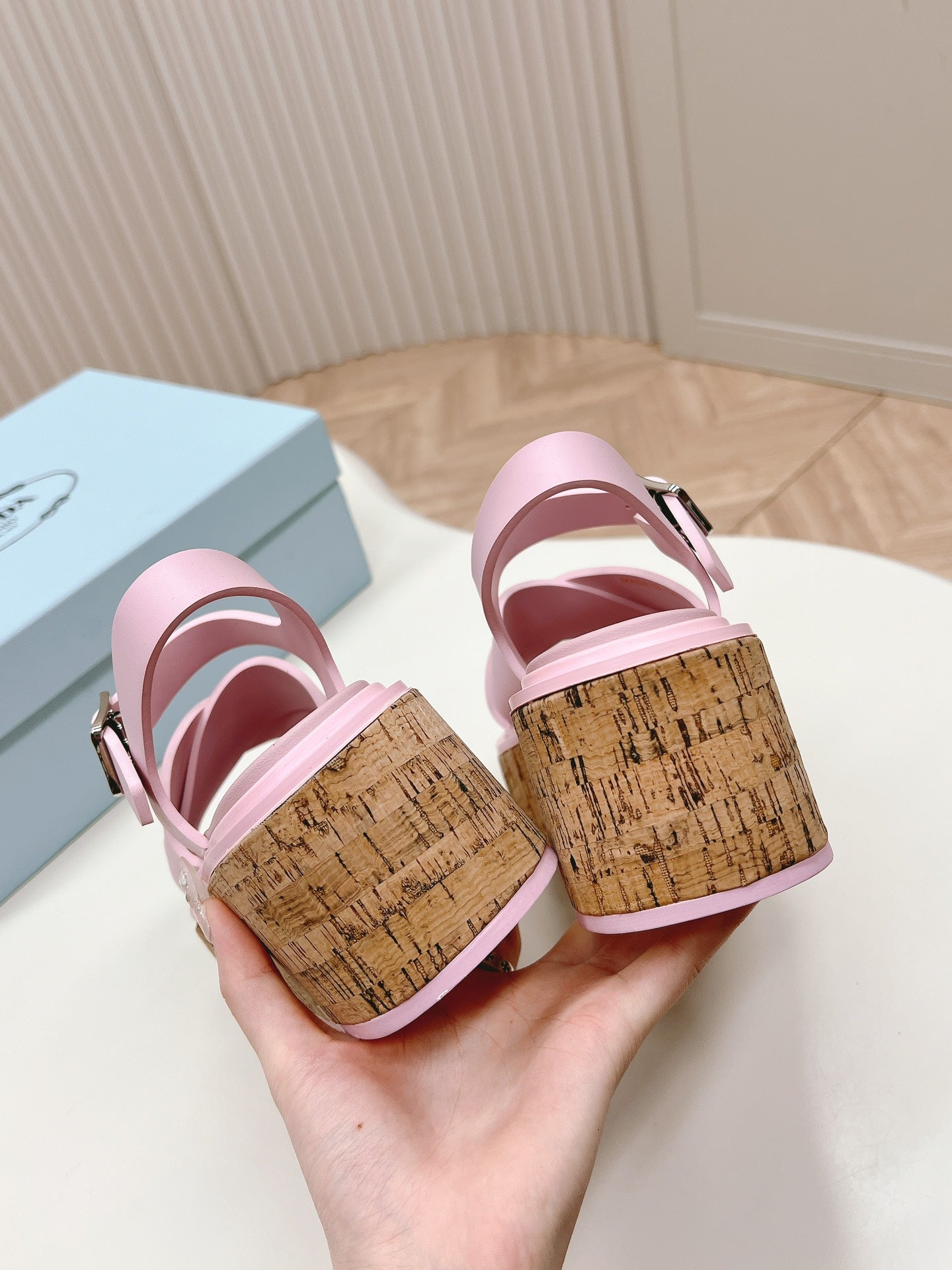 PRA WEDGE PLATFORM SANDALS PASTEL PINK CALFSKIN - 35