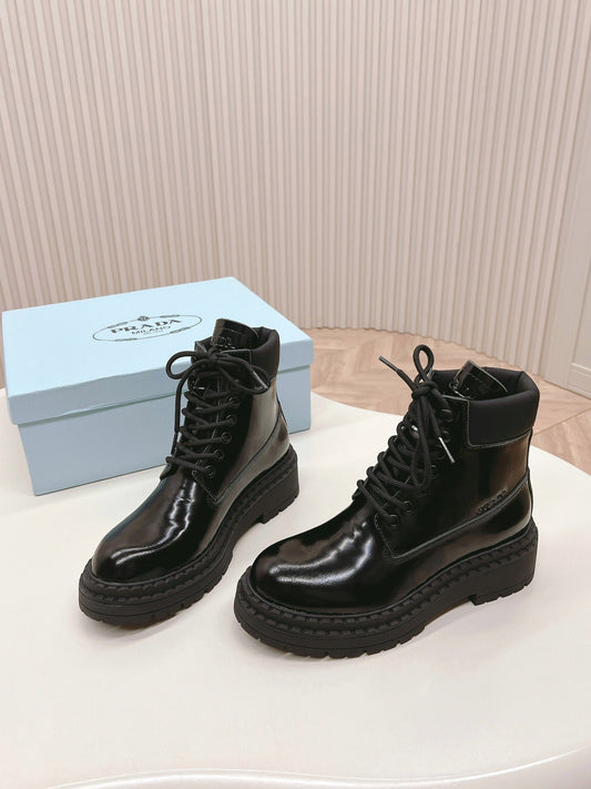 PRA LACE-UP BOOTS GLOSSY BLACK CALFSKIN - 35