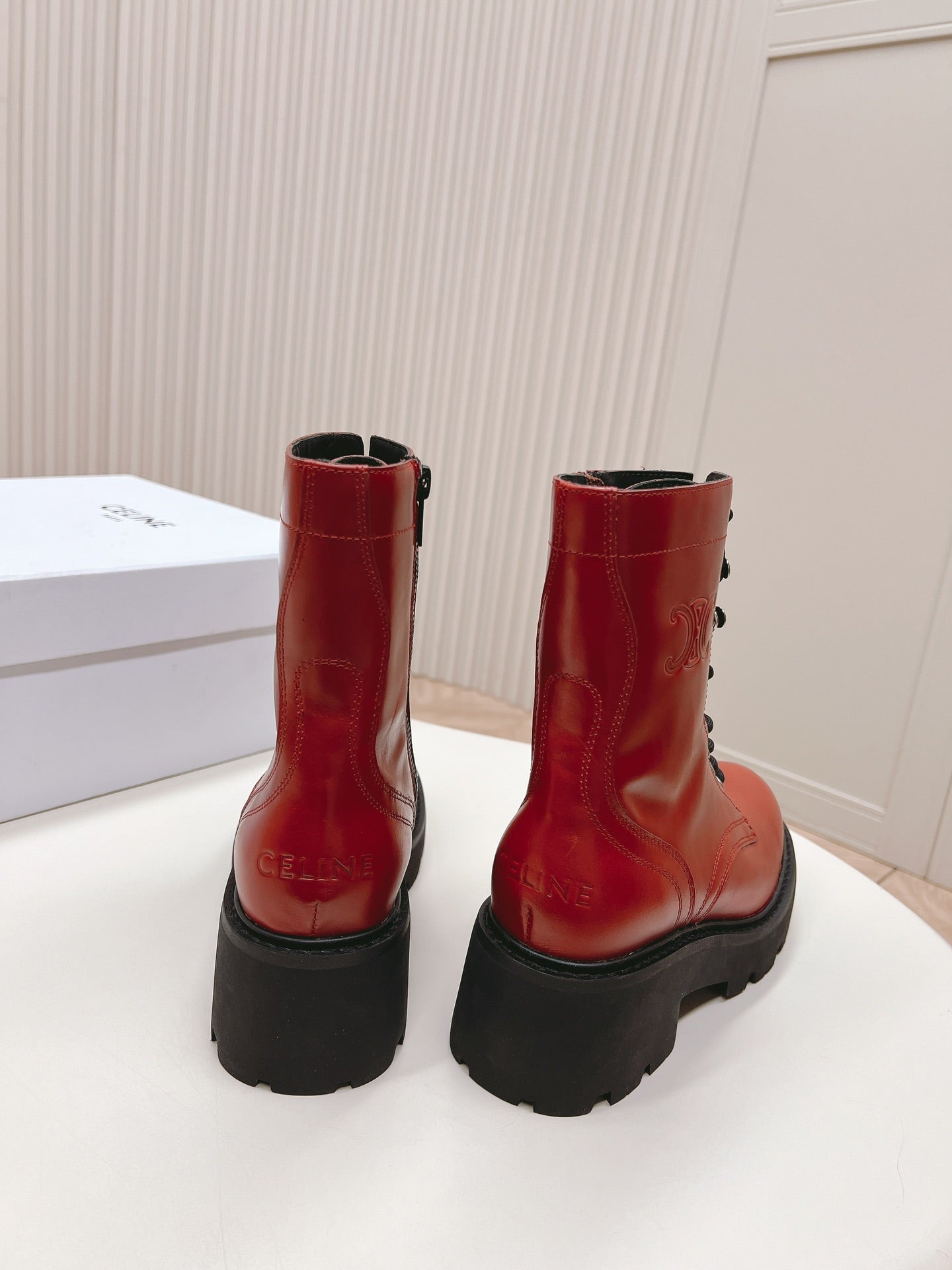 TRIOMPHE RANGERS MID LACE-UP BOOT IN CHERRY RED CALFSKIN - 35