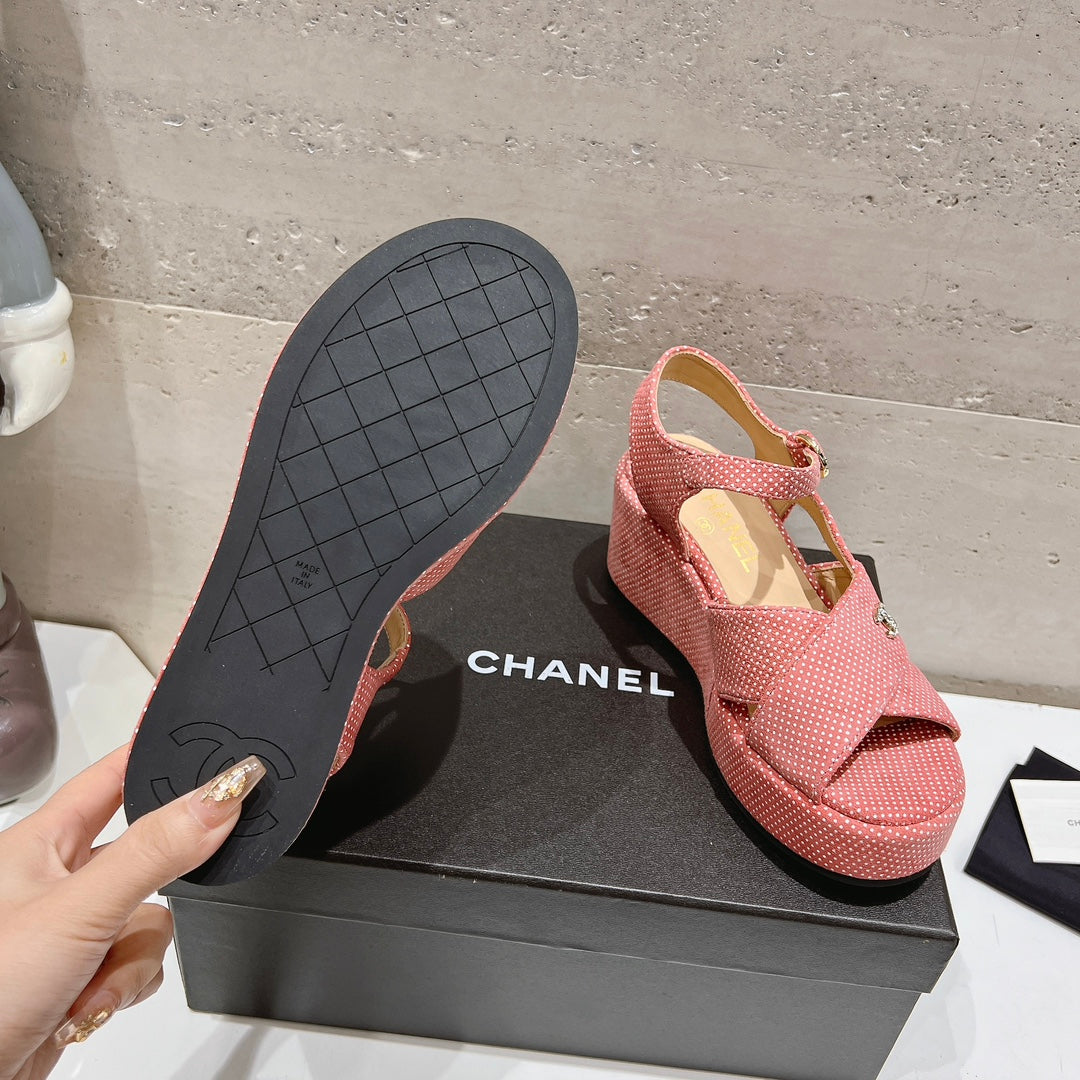 Wedge Open-Toe High Heel Sandals Light Pink Sheepskin - 34