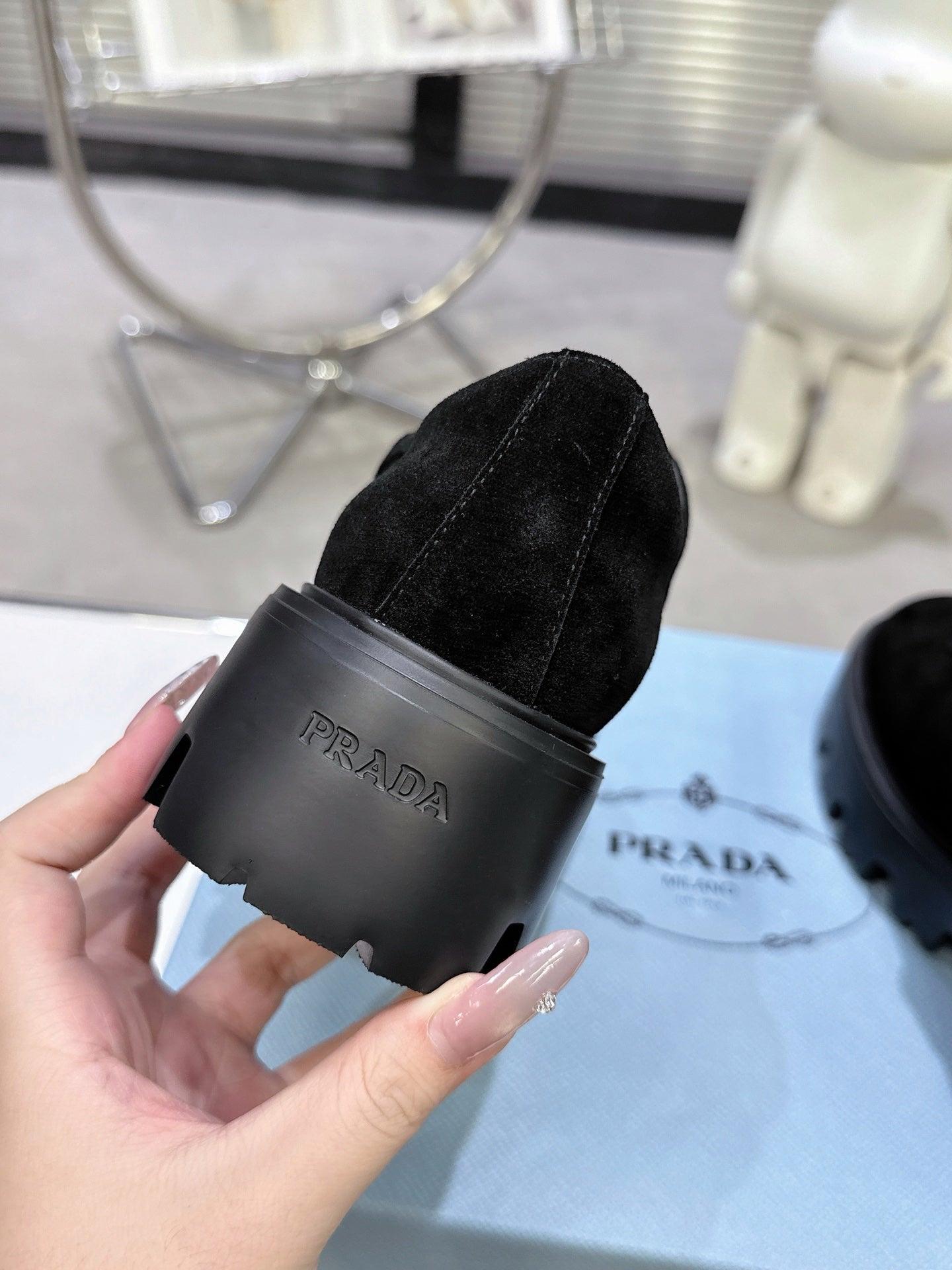 PRADA 25S PLATFORM MARY JANE SHOES IN BLACK SUEDE STYLE 2 - 35