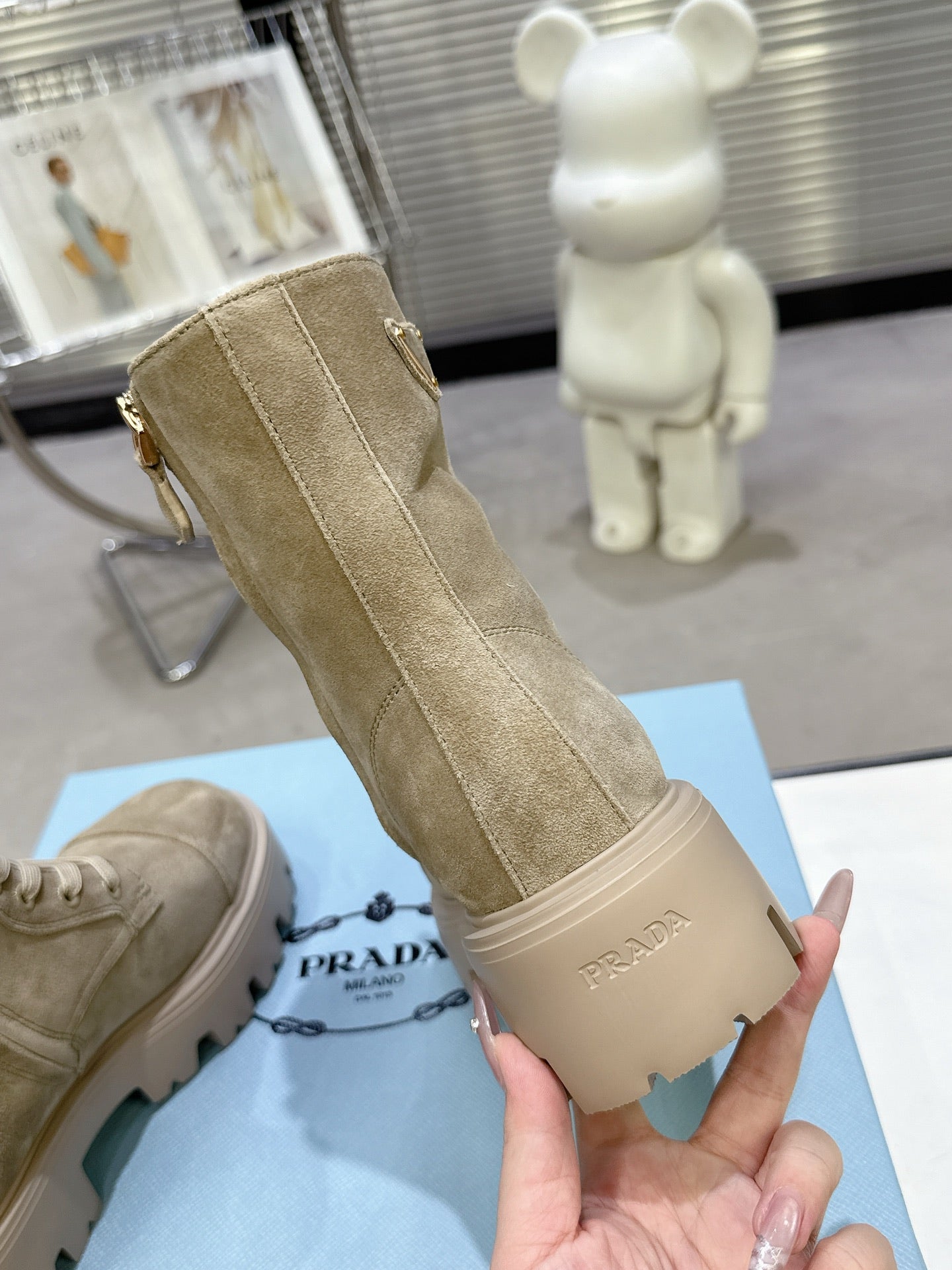 PRADA 25S WARRIOR BOOTS IN BEIGE SUEDE - 35