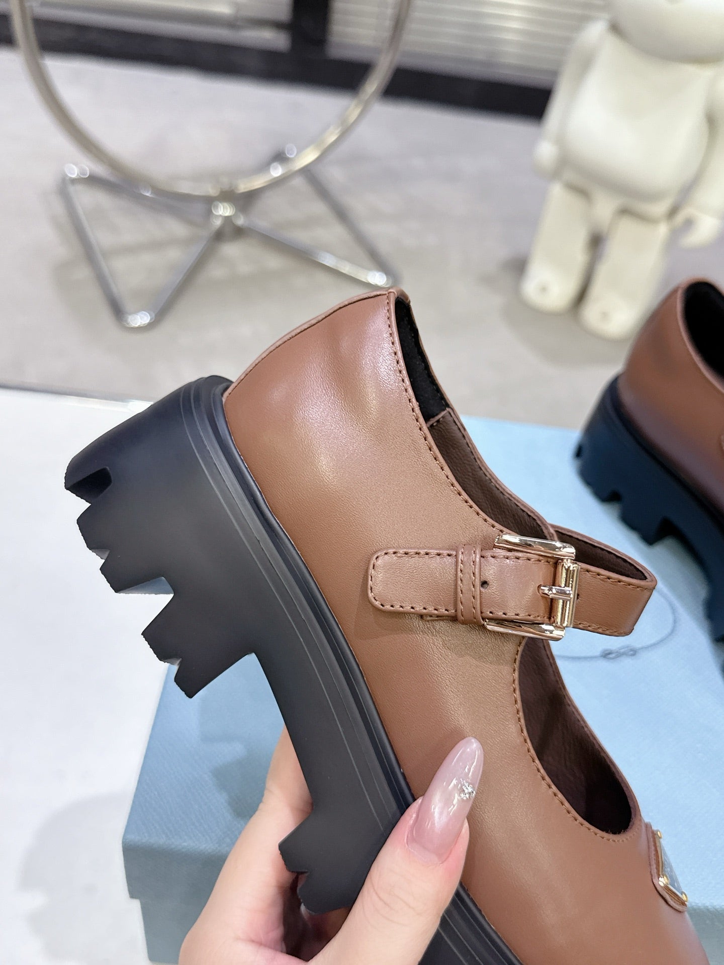 PRADA 25S PLATFORM MARY JANE SHOES IN BROWN CALFSKIN STYLE 1 - 35