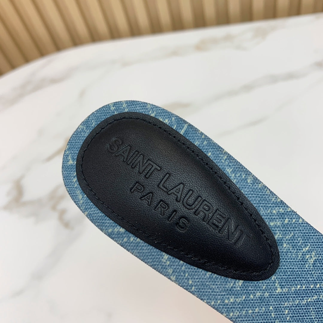 SL CHAIN ATTACH HEELED MULES CERULEAN DENIM - 35