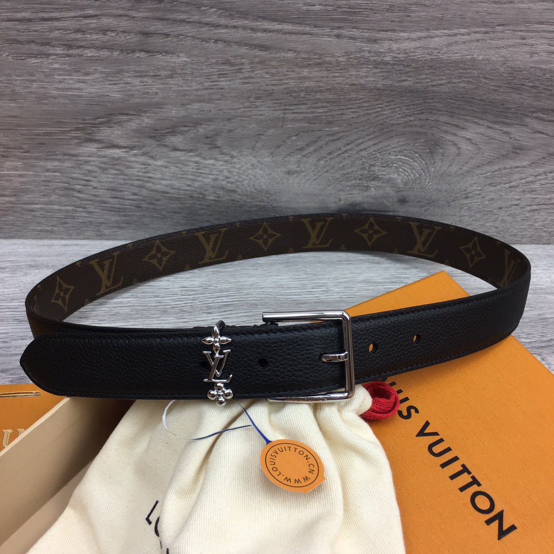LV BLOOM 30MM BELT BLACK CALFSKIN SILVER HARDWARE - 30