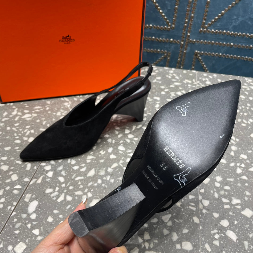 HIGH SLINGBACKS 7 CM IN BLACK SUEDE - 35