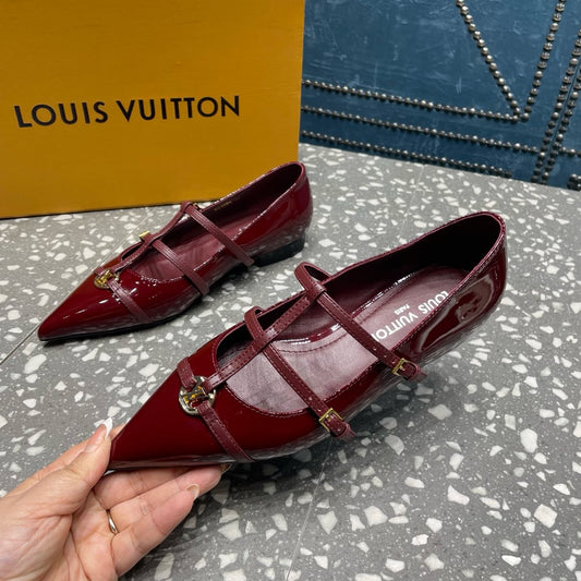 POINTED FLAT SHOES IN BURGUNDY RED CALFSKIN - 35