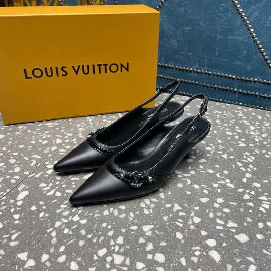 HIGH HEEL 55 MM SLINGBACKS IN BLACK SHEEPSKIN - 35