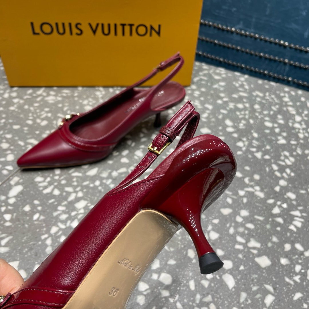 HIGH HEEL 55 MM SLINGBACKS IN JAM RED SHEEPSKIN - 35