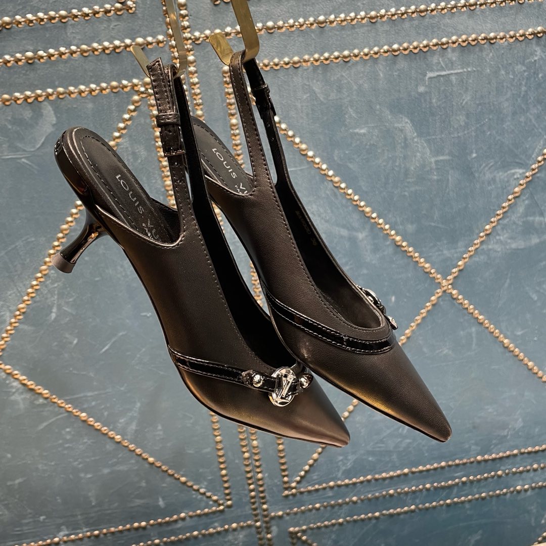 HIGH HEEL 55 MM SLINGBACKS IN BLACK SHEEPSKIN - 35