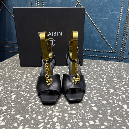 BALMAIN 26S HIGH-HEEL SANDALS 95 MM IN BLACK CALFSKIN
