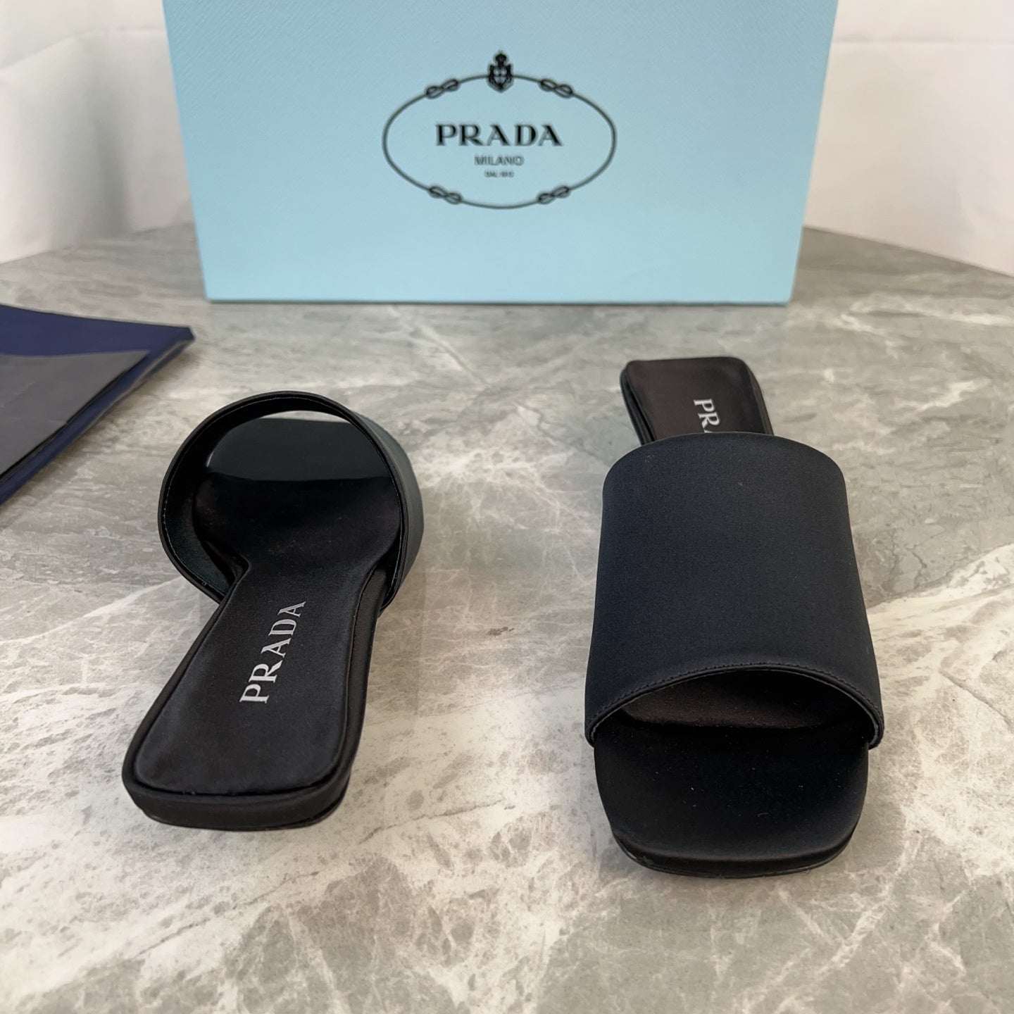 PRADA 25S TRIANGLE HEEL SANDALS 35MM IN BLACK SATIN - 34