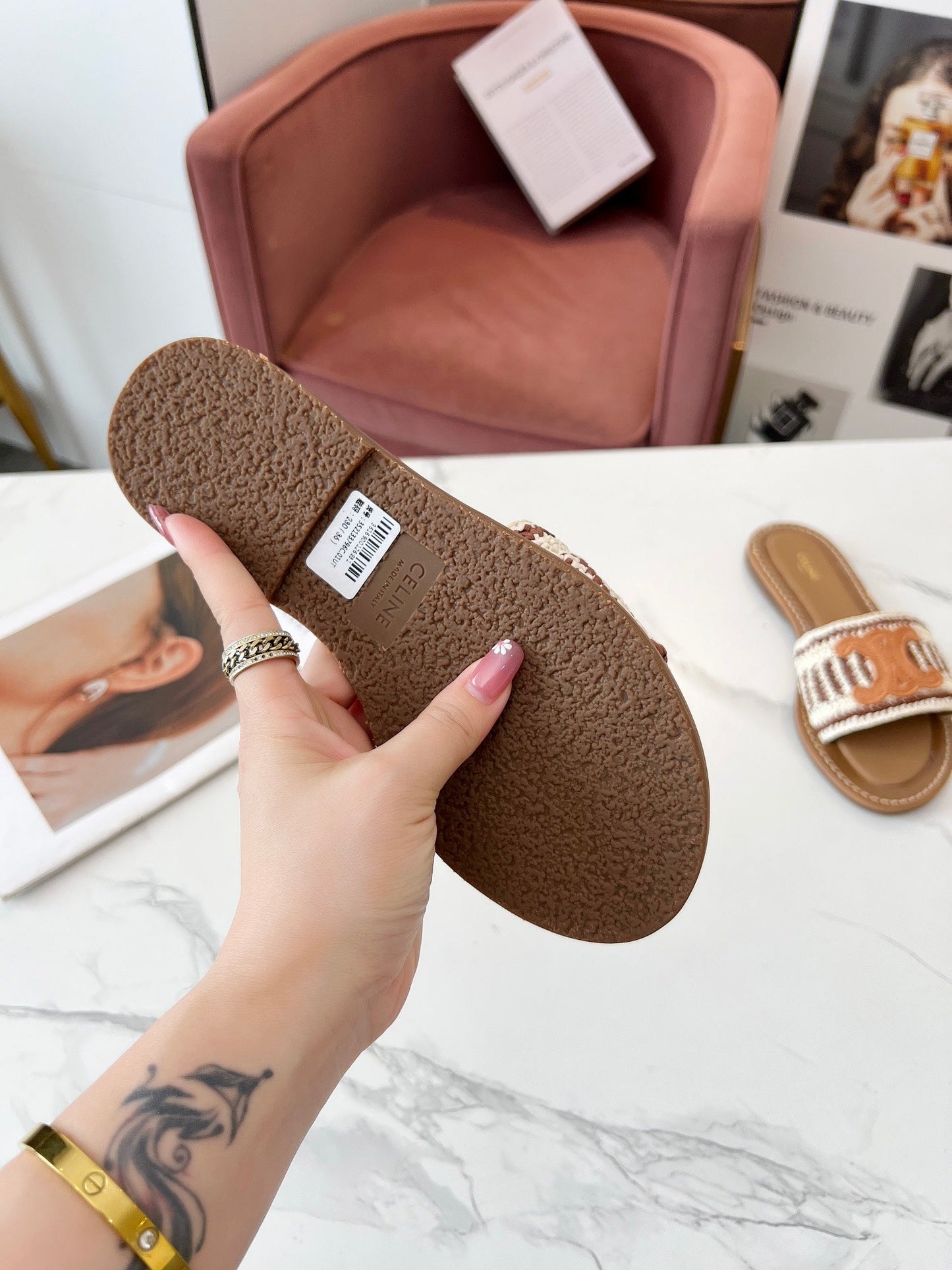 LYMPIA MULE WHITE MIX BROWN RAFFIA PERU BROWN LOGO - 35