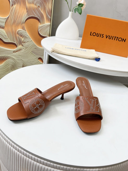 HIGH MULE IN BRONZE BROWN LAMBSKIN WITH RHINSTONES 55 MM - 35