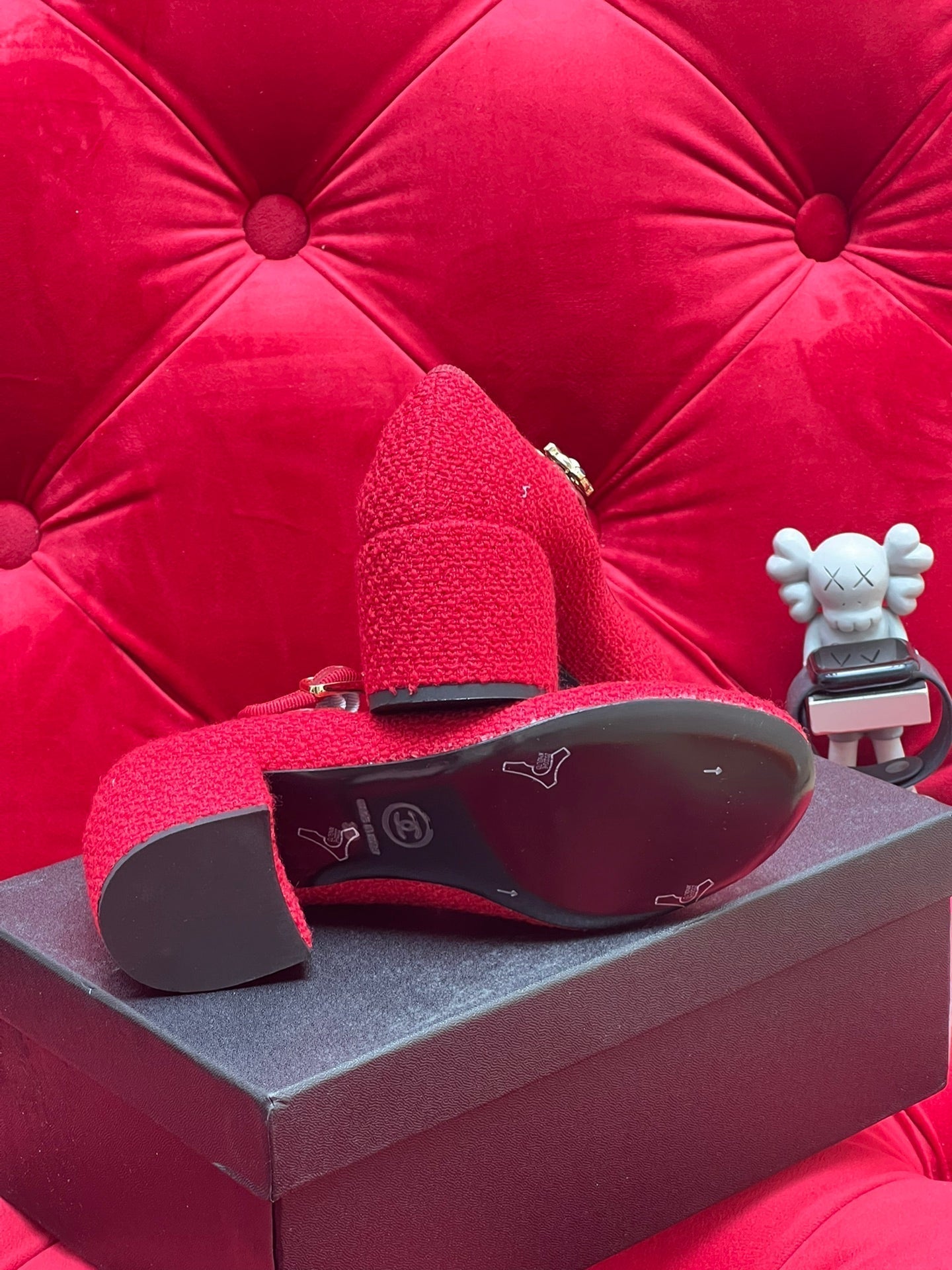 HIGH MARY JANE SHOES CHERRY RED WOOL TWEED - 35