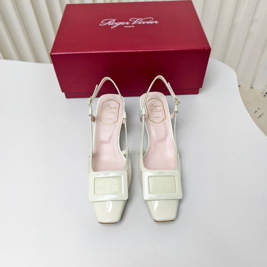 ROGER VIVIER 25S BELLE VIVIER SLINGBACK PUMPS 45MM IN LIGHT SAGE MESH FABRIC - 34