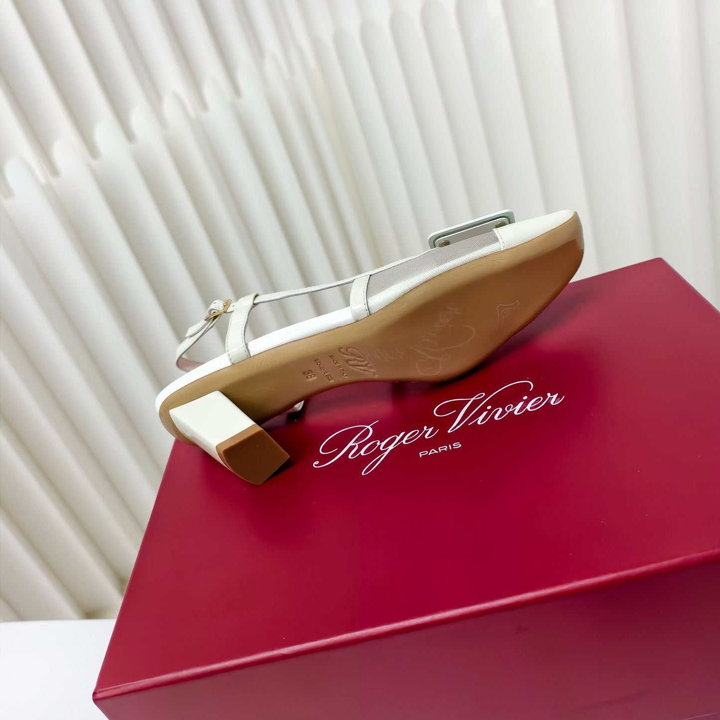 ROGER VIVIER 25S BELLE VIVIER SLINGBACK PUMPS 45MM IN LIGHT SAGE MESH FABRIC - 34