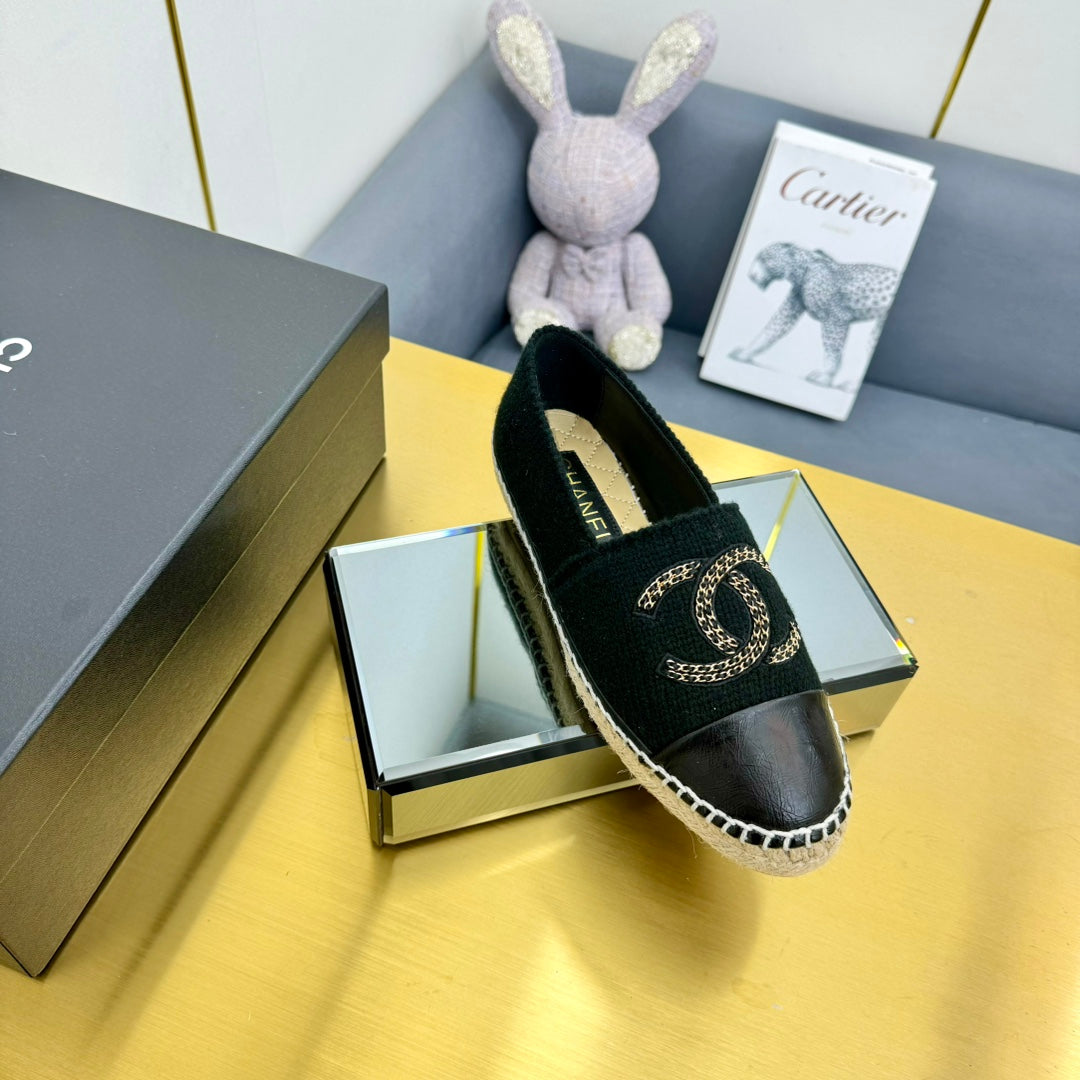 CC ESPADRILLES PLATFORM 25S IN BLACK KNITTED WOOL AND LAMBSKIN - 34