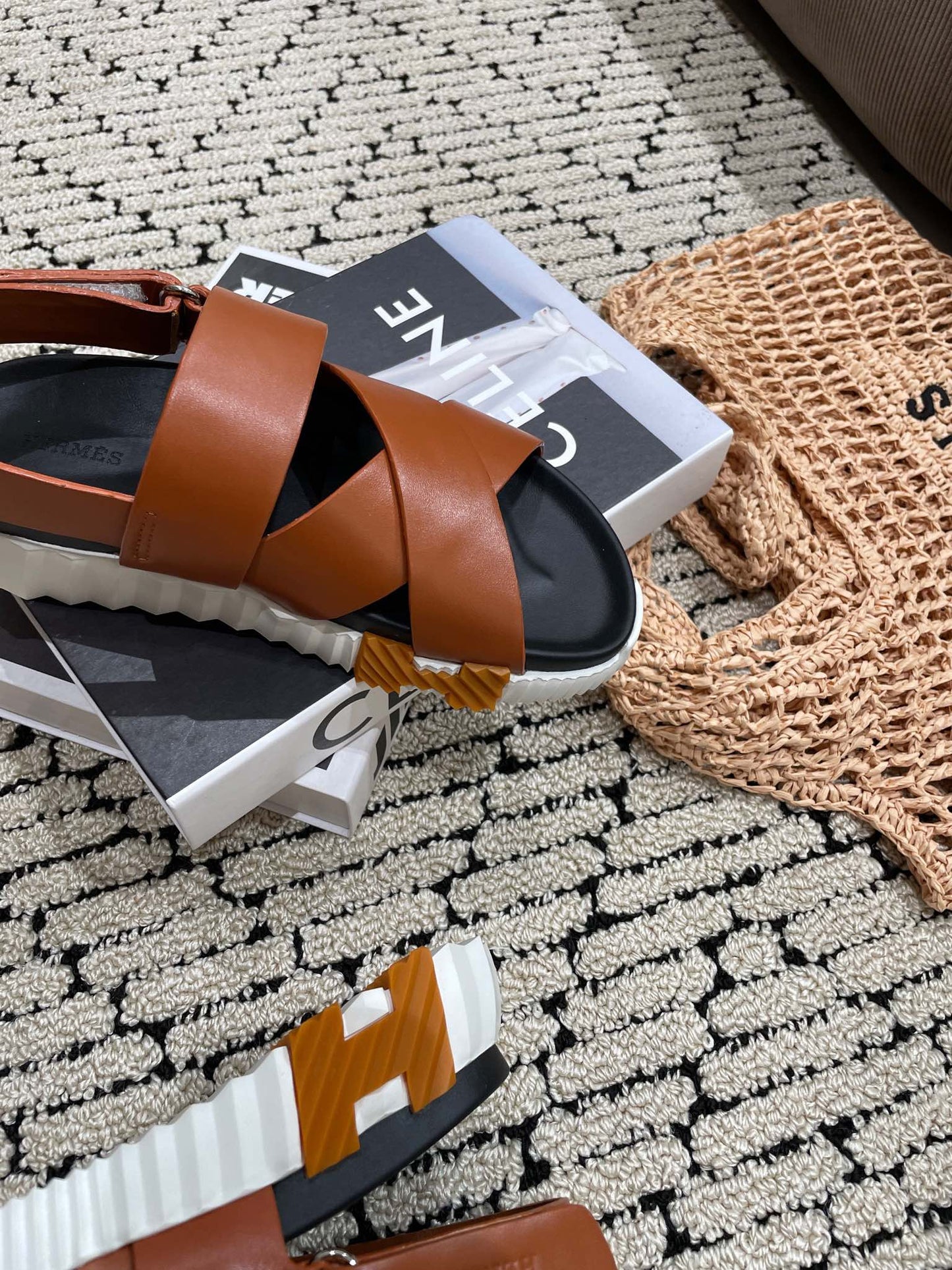 ELECTRIC SANDAL BLACK MIX CARAMEL CALFSKIN - 35