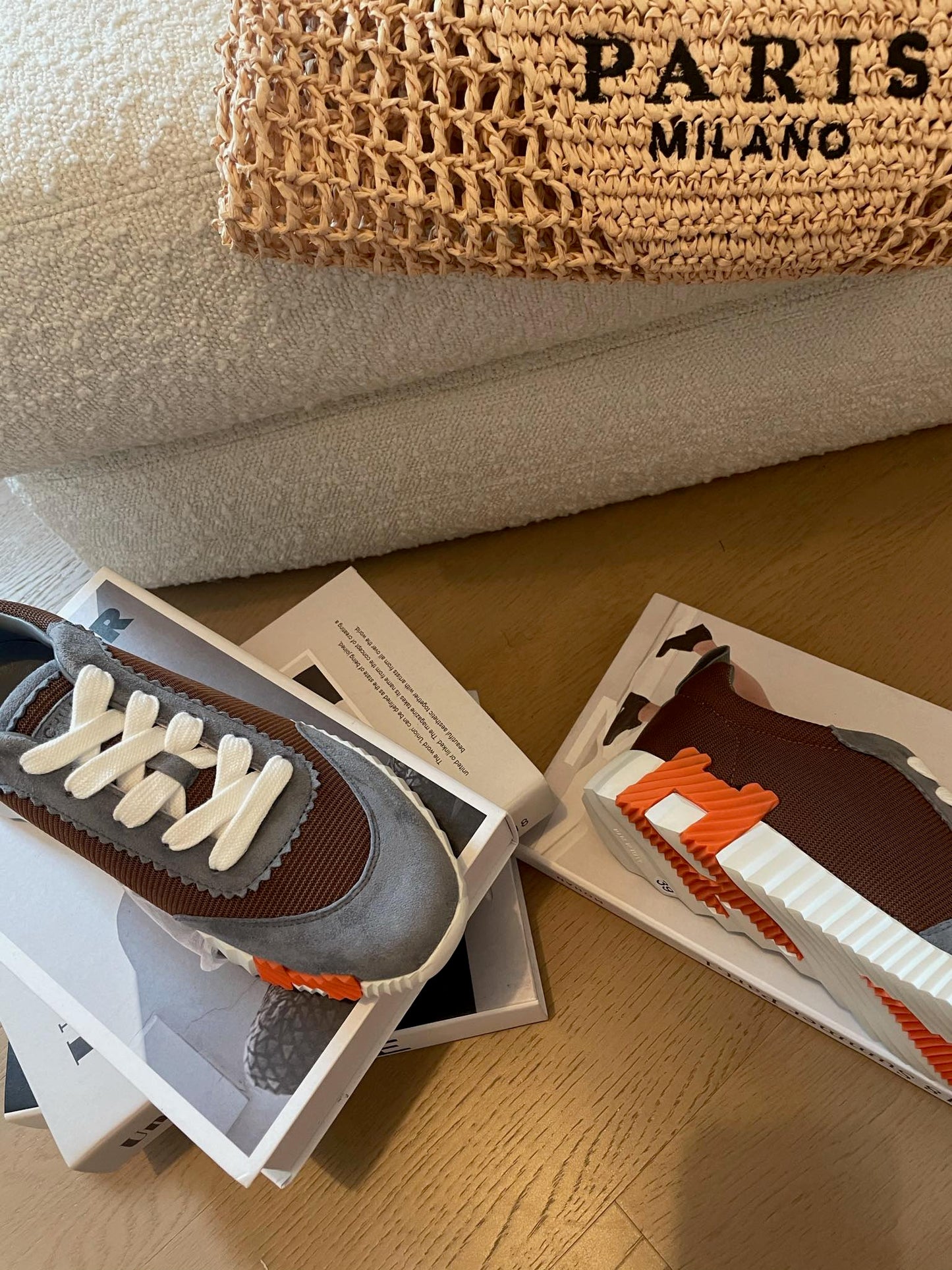 BOUNCING SNEAKERS GRAY MIX BROWN CALFSKIN - 35