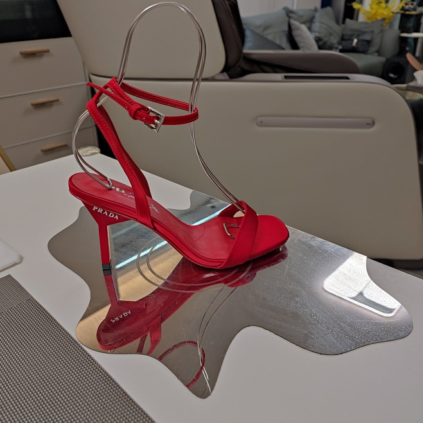 PRA HIGH-HEELED SANDALS RED SATIN - 34