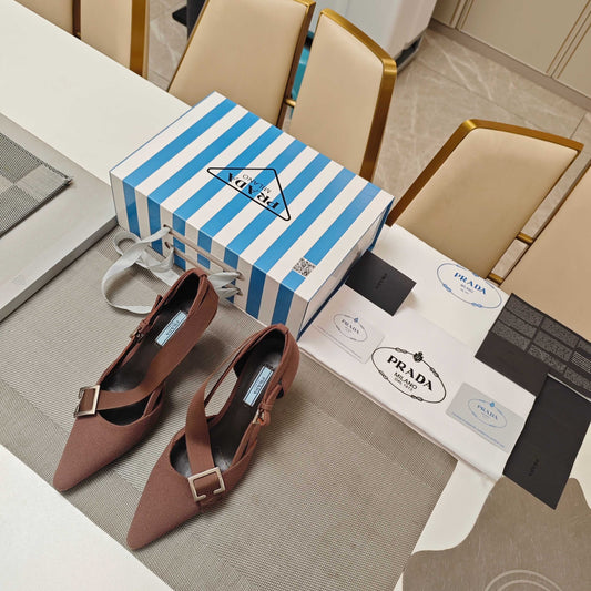 Босоніжки-слінгбеки PRADA 26S 70 мм з тканини кольору трояндового дерева
