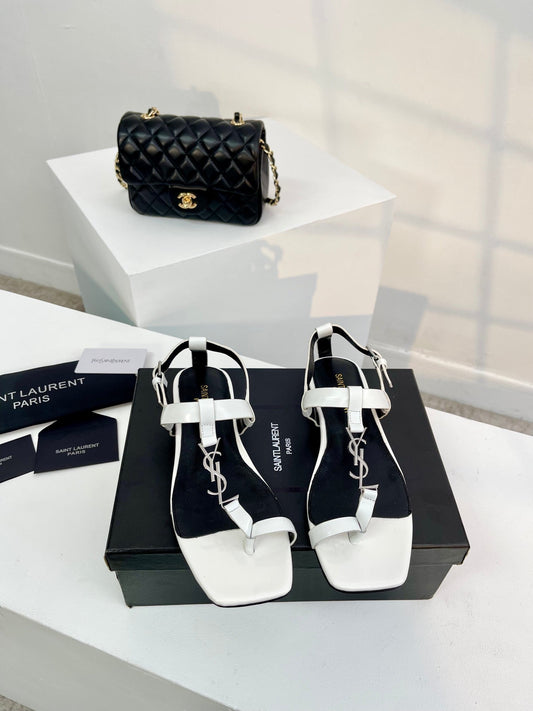 SL CASSANDRA ONE SANDAL FLAT WHITE CALFSKIN - 34