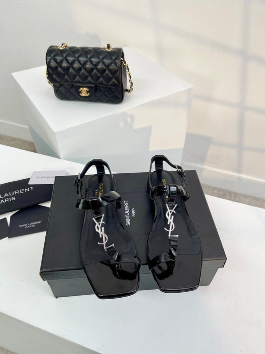 SL CASSANDRA ONE SANDAL FLAT BLACK CALFSKIN - 34