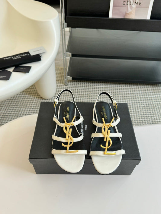 SL CASSANDRA TRIPLE SANDAL FLAT WHITE CALFSKIN - 34
