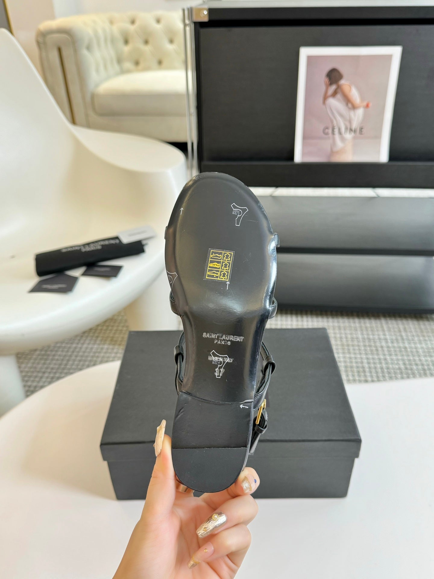 Yves SL Buckle Women Sandals Black Leather - 35