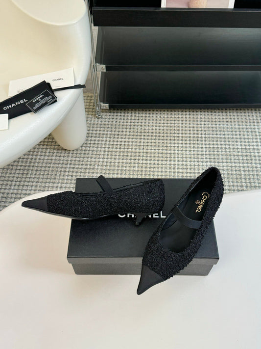 CC MARY JANE IN BLACK WOOL TWEED AND SATIN - 35
