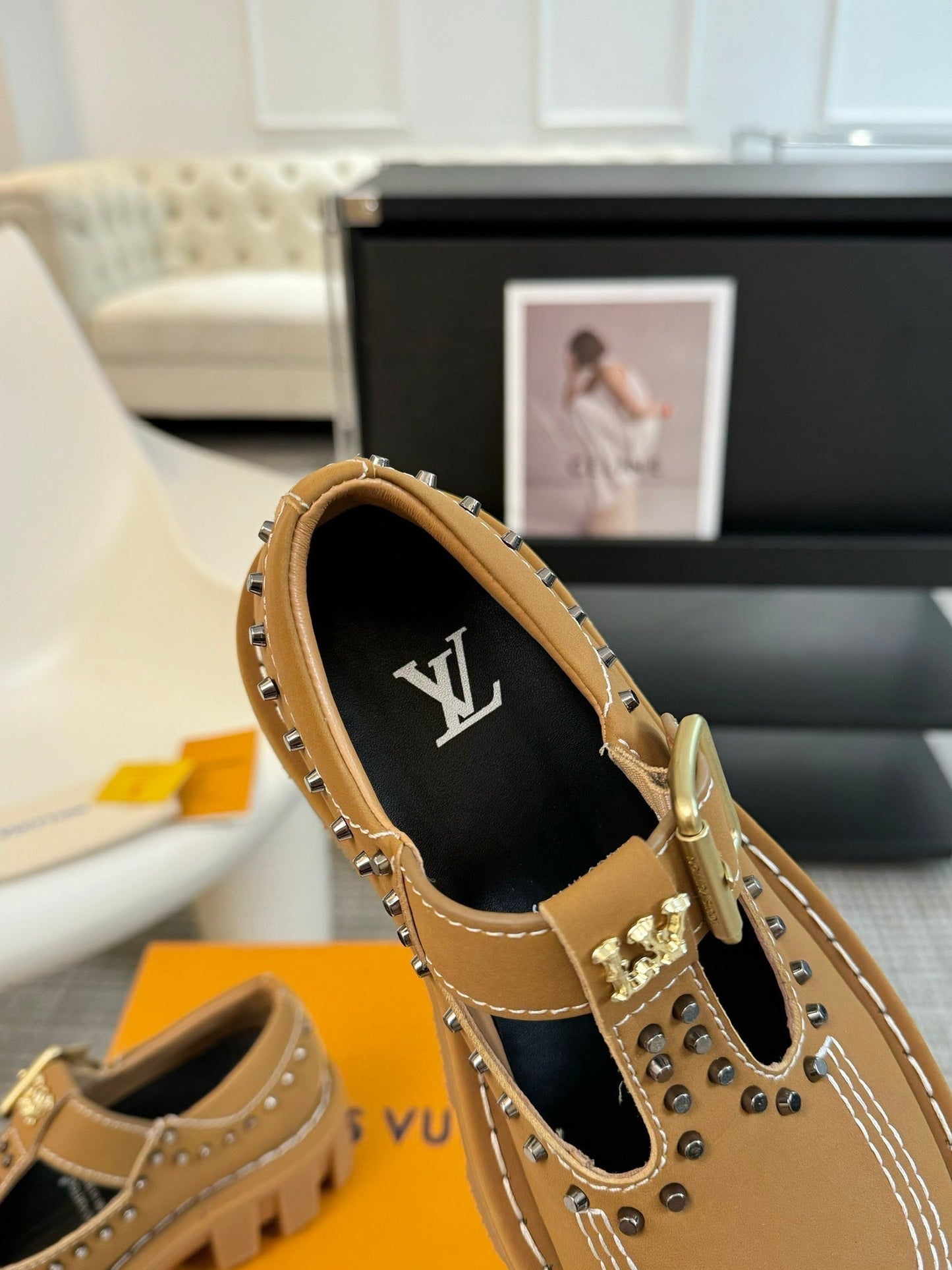 LV CHECKER MARY JANE IN PEANUT BROWN CALFSKIN - 35