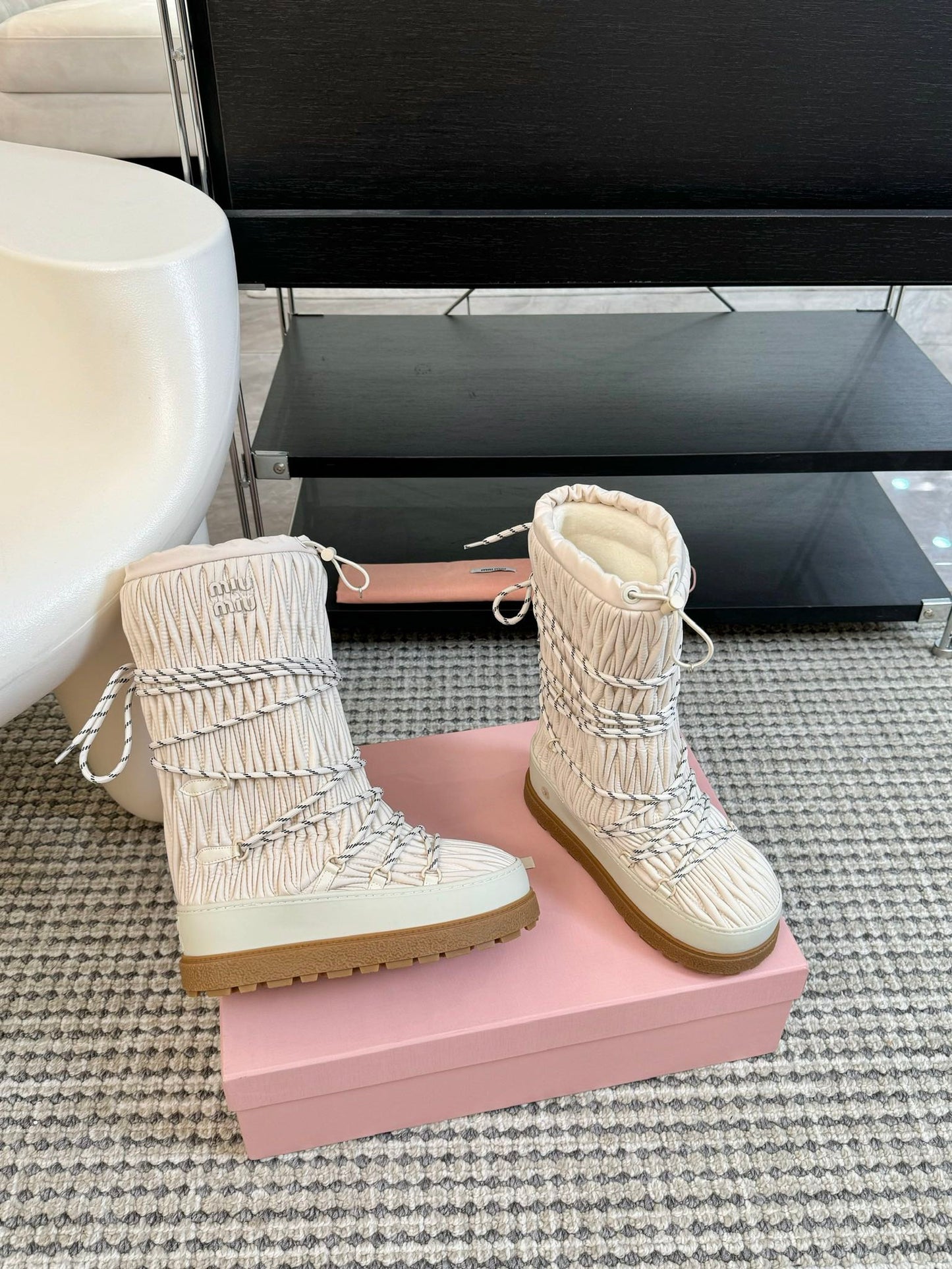 SNOW LONG BOOTS IN COSMIC LATTE WRINKLED NYLON - 35