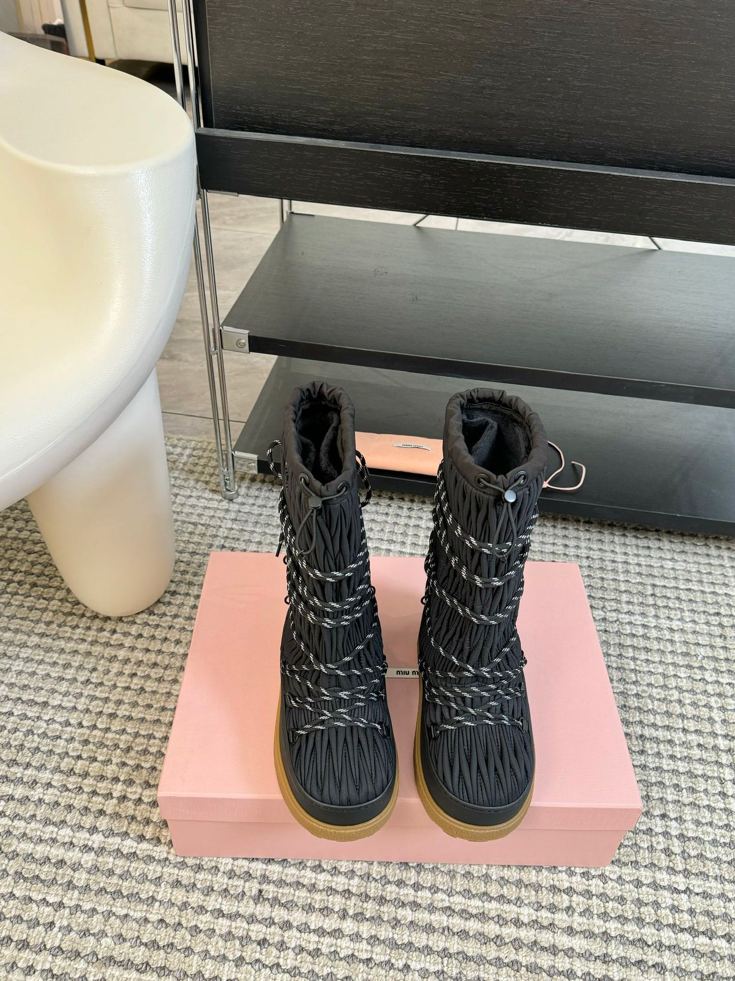 SNOW LONG BOOTS IN BLACK WRINKLED NYLON - 35