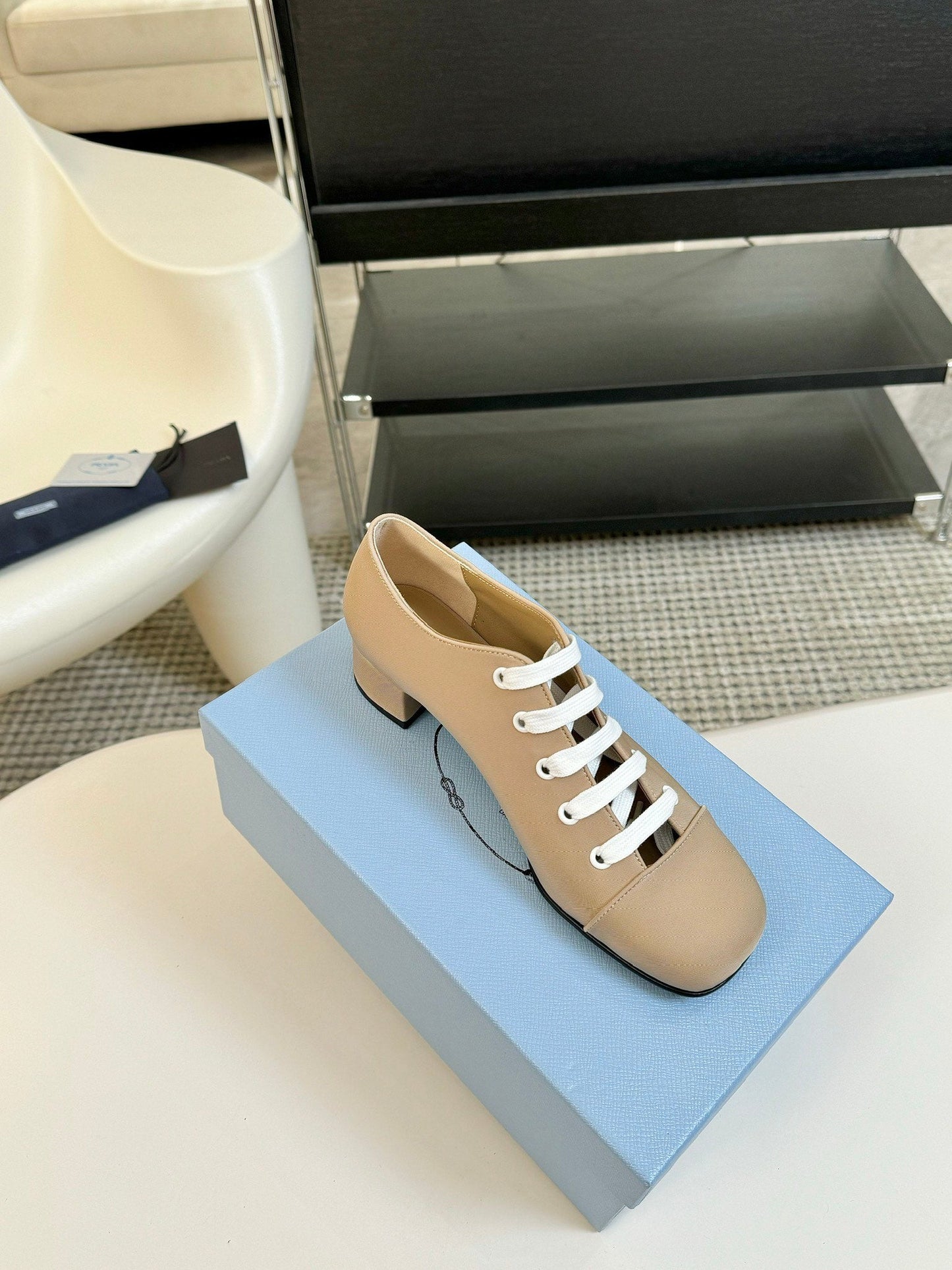 LACE-UP HIGH SHOES IN BEIGE CANVAS - 35