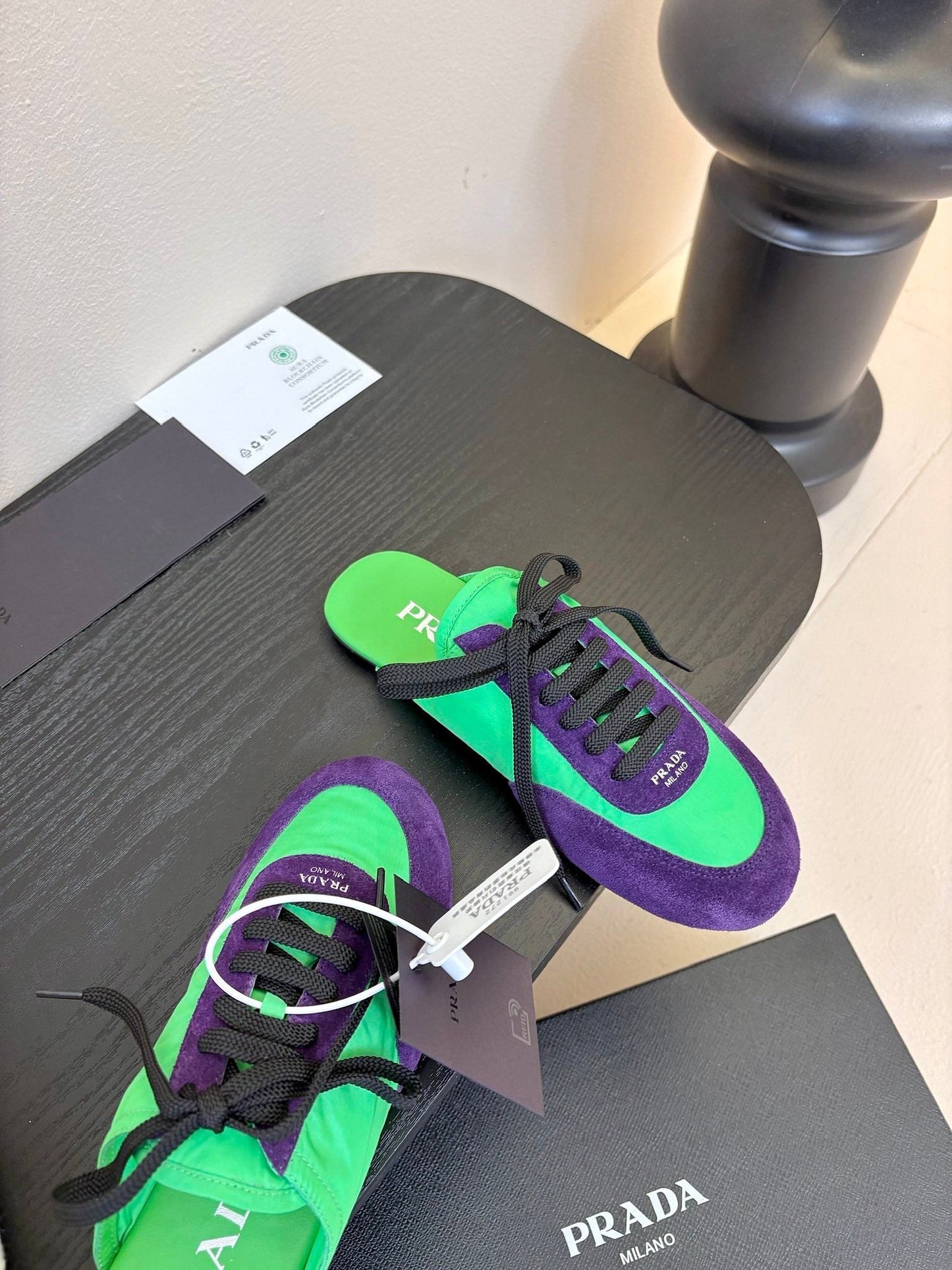 SNEAKER MULES IN GREEN NYLON AND PURPLE SUEDE - 35